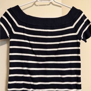 Catherines Off-the-Shoulder Navy and White Sweater